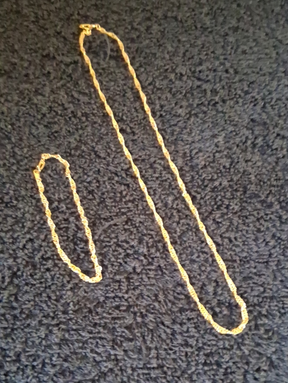 Vintage 14K GP Twist Rope Singapore Chain Necklace Bracelet Set - 20"/8"